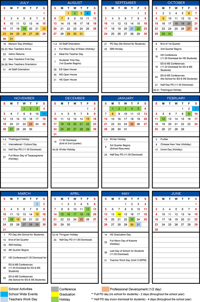 ISM Term Calendar ISM